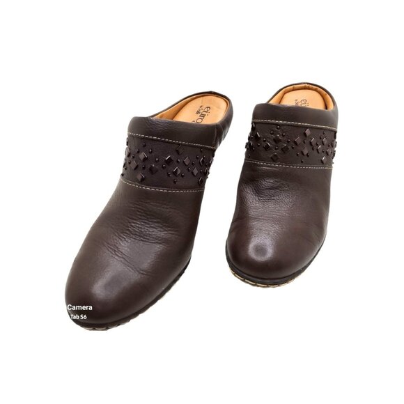Eurosoft by Sofft Women's Brown Studded Leather Mules / Clogs, 3.5" Heel - Picture 4 of 6